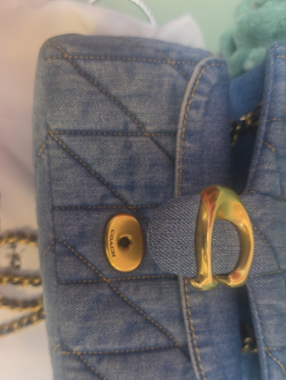 Coach Quilted Tabby 20 Denim Shoulder Bag with Brass 'C' - Blue Denim - Picture 12 of 16